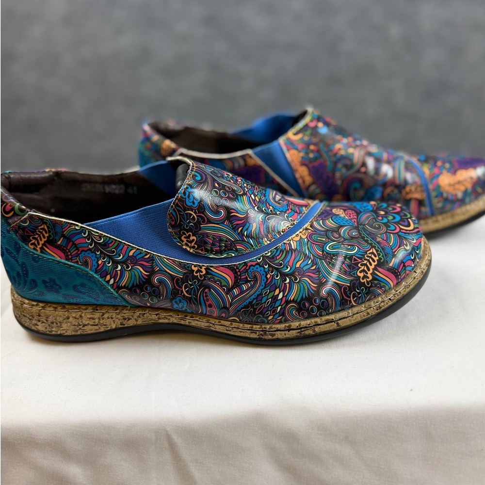 Socofy Multicolor Paisley Floral Slip On Shoe Clogs Sz 41 / 10 Boho Retro Artsy